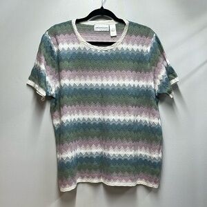 Alfred Dunner Multicolor Striped Boho Short Sleeve Sweater Knit Top Blouse Sz XL